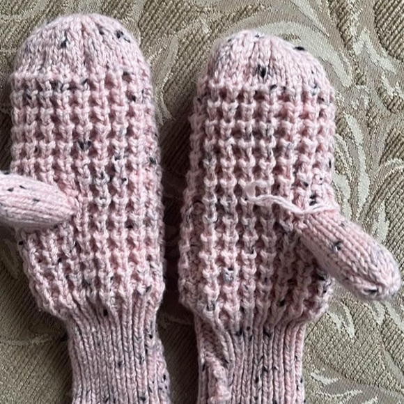 Miles Baby Pink Waffle Knit Hat and Mitten set - Picture 6 of 7